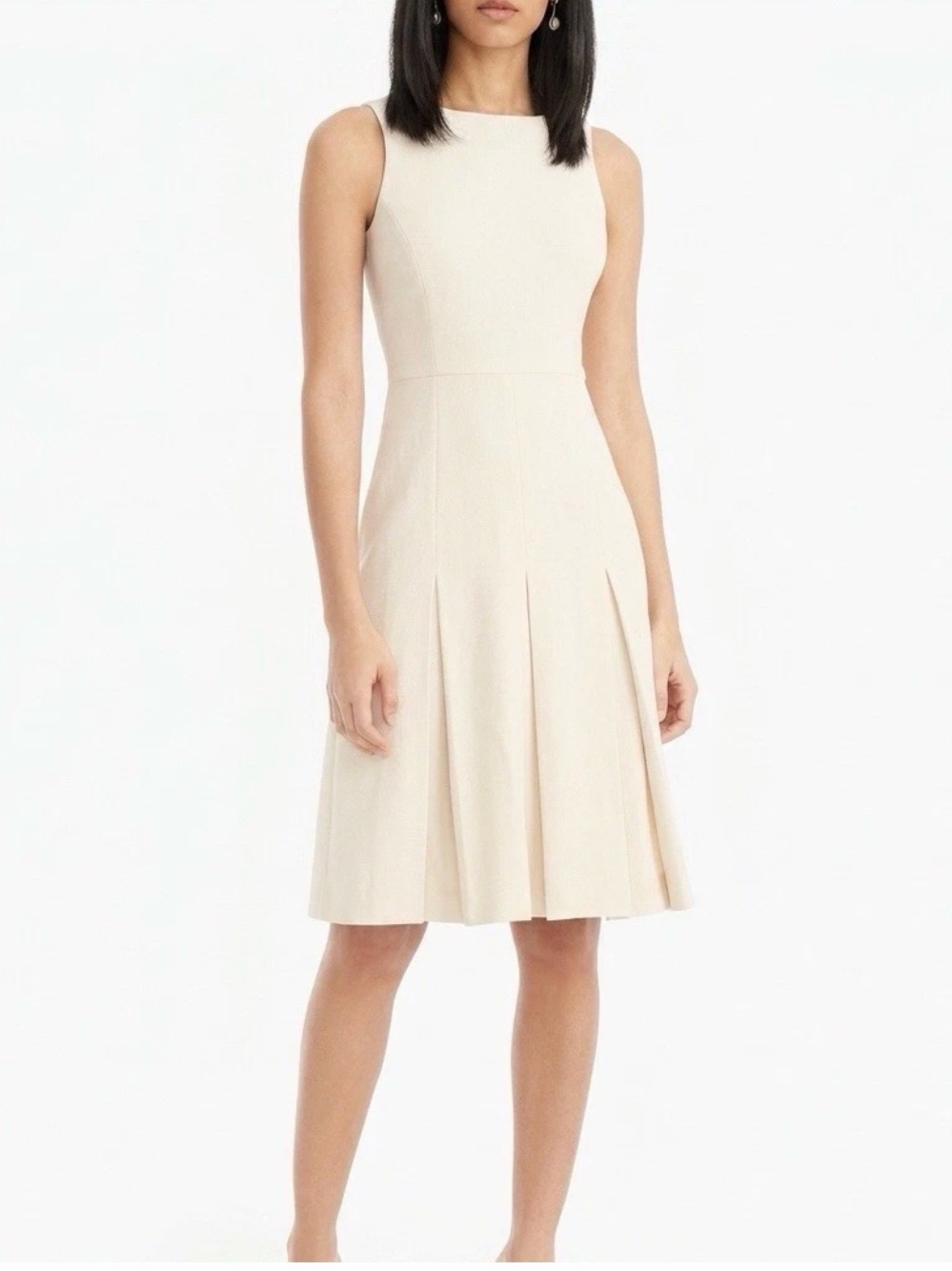 J. Crew Cream Sleeveless Pleated A-Line Dress